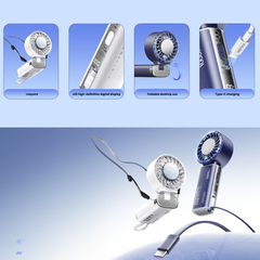 Remax - RS-SF28 10000mAh 2 In 1 Built-In Cable Power Bank Handheld Fan - Blue