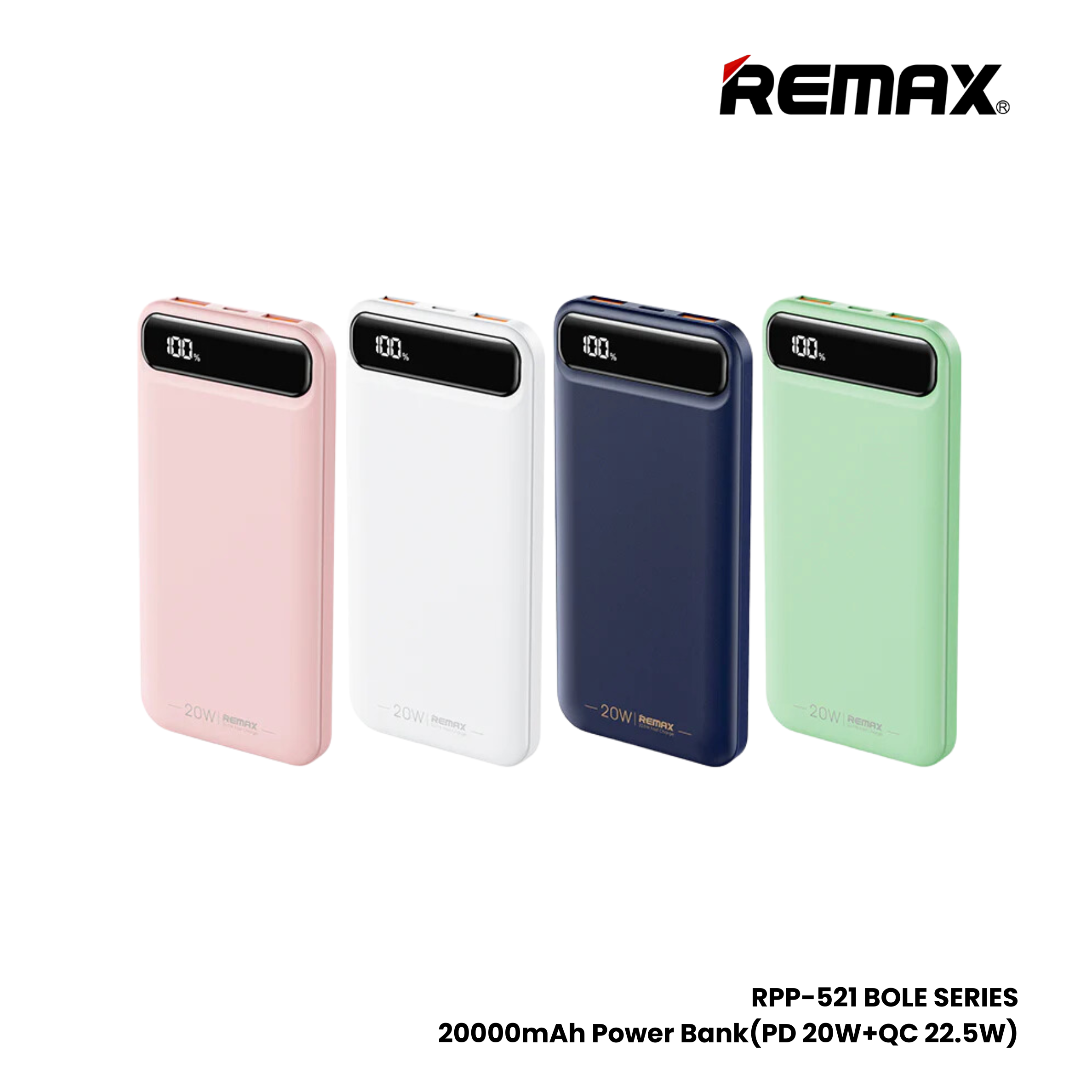 REMAX RPP-521 Bole Series 20000mAh PD+QC Fast Charging Power Bank(PD 20W+QC 22.5W) - Green