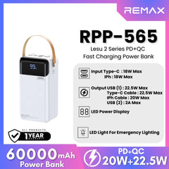 REMAX - RPP-565 Lesu 2 Series 60000mAh PD+QC Fast Charging Power Bank (PD 20W+QC 22.5W) - White