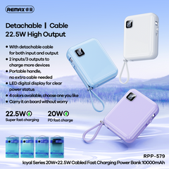 REMAX RPP-579 10000mAh ICYAL SERIES PD20W+QC22.5W CABLED FAST CHARGING POWER BANK-White