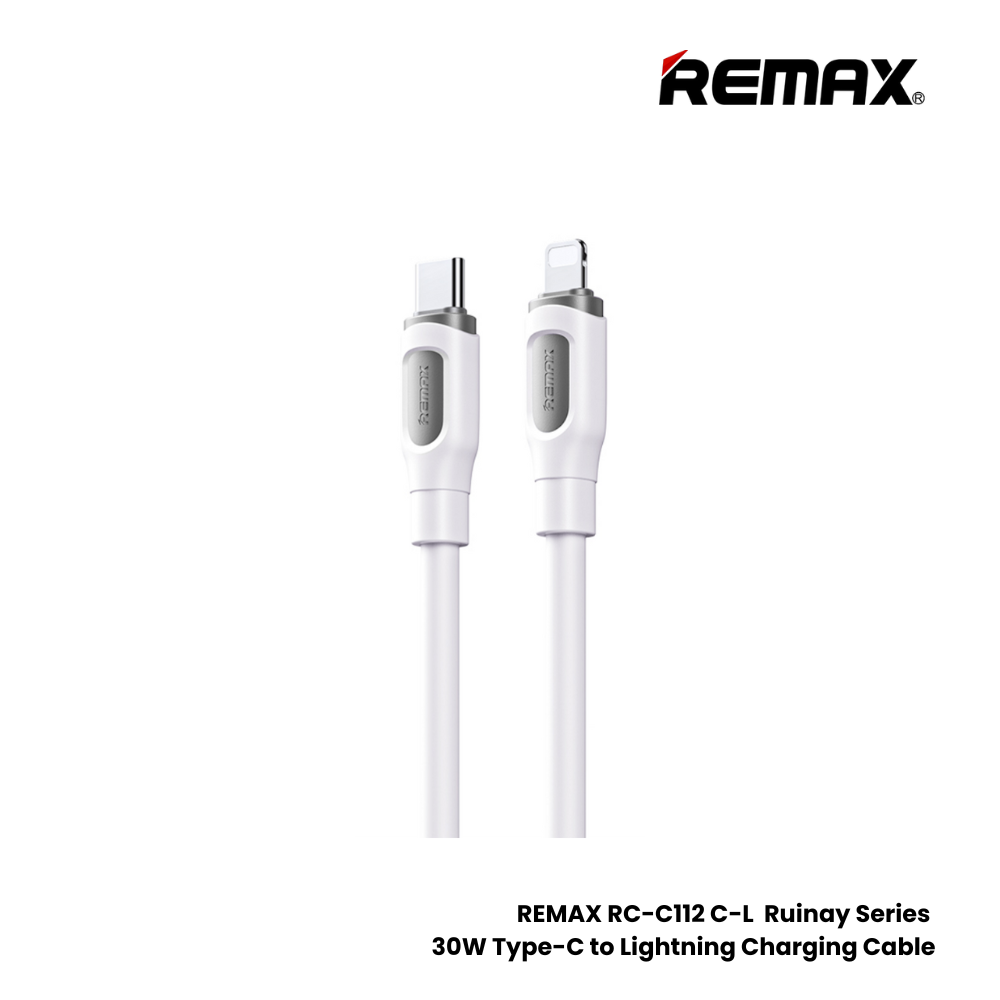 30W ( C to Lightning )-REMAX RC-C112 C-L Ruinay Series 30W Type-C to Lightning Fast Charging Data Cable - White