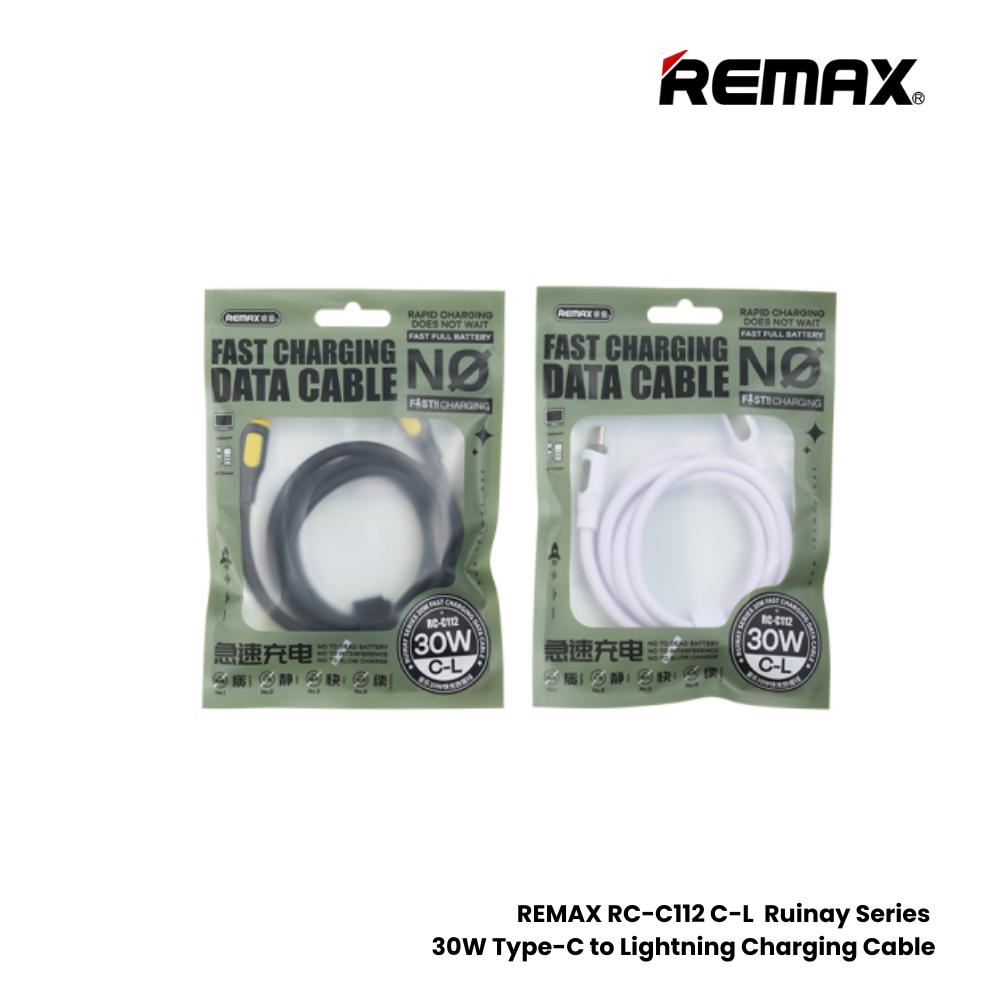 30W ( C to Lightning )-REMAX RC-C112 C-L Ruinay Series 30W Type-C to Lightning Fast Charging Data Cable - White