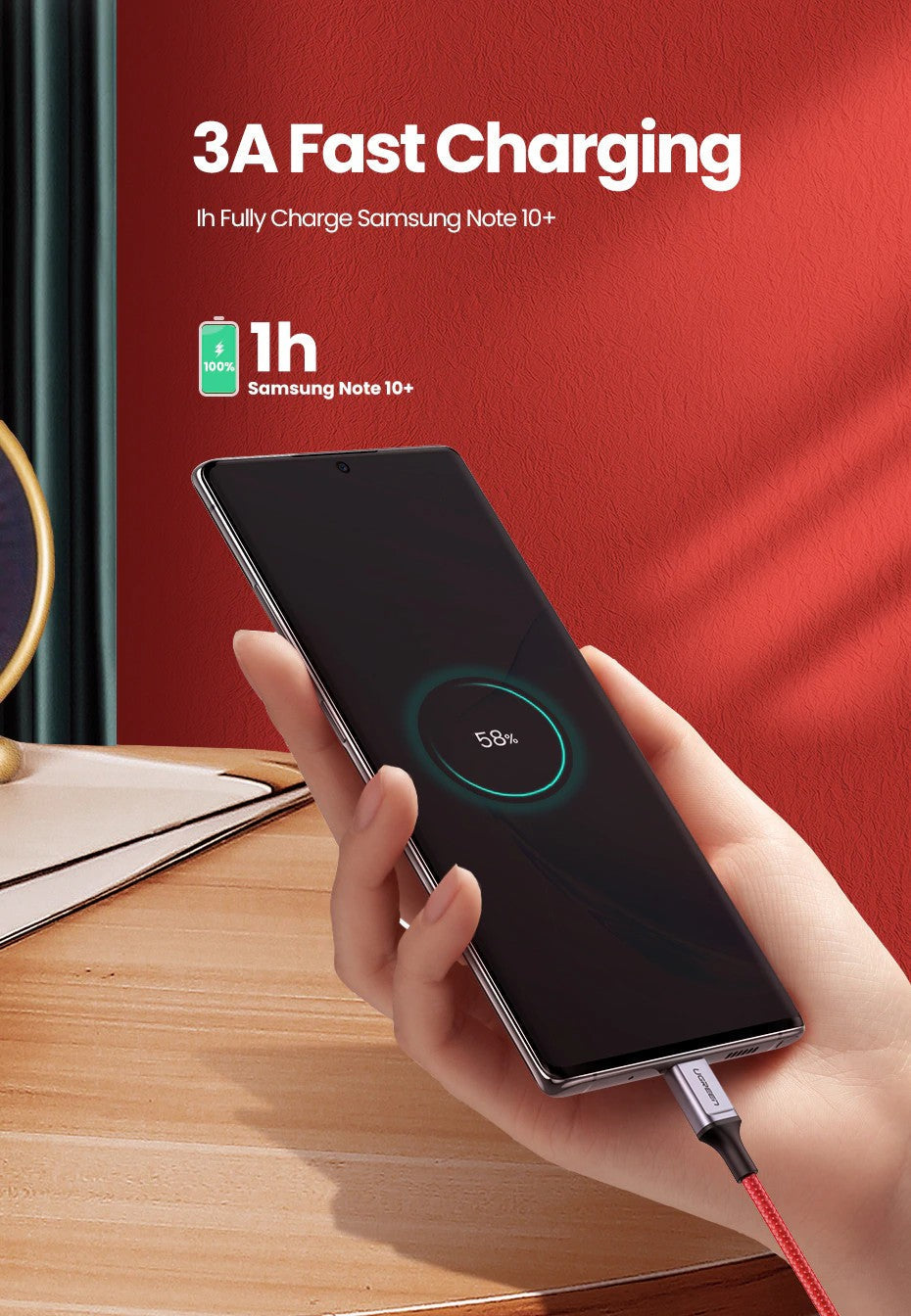 UGREEN OFFICIAL US294 60W USB C to C Fast Charging Cable 1M - Red