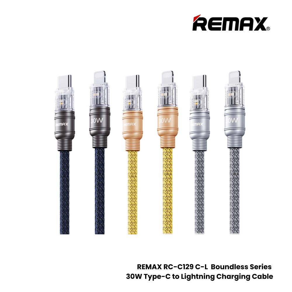 30W ( C to Lightning )-REMAX RC-C129 C-L Boundless Series 30W Type-C to Lightning Fast Charging Data Cable - Blue