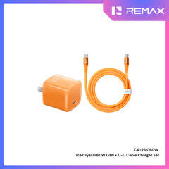 Remax-CA-26(C60W) Ice Crystal 60W GaN Travel Adapter + C-C Cable Set - Orange