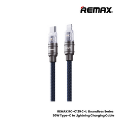 30W ( C to Lightning )-REMAX RC-C129 C-L Boundless Series 30W Type-C to Lightning Fast Charging Data Cable - Blue