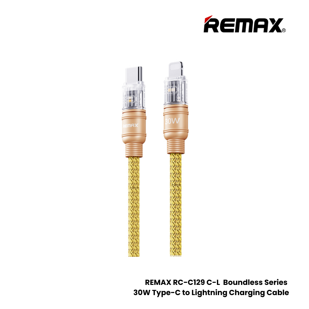 30W ( C to Lightning )-REMAX RC-C129 C-L Boundless Series 30W Type-C to Lightning Fast Charging Data Cable - Gold