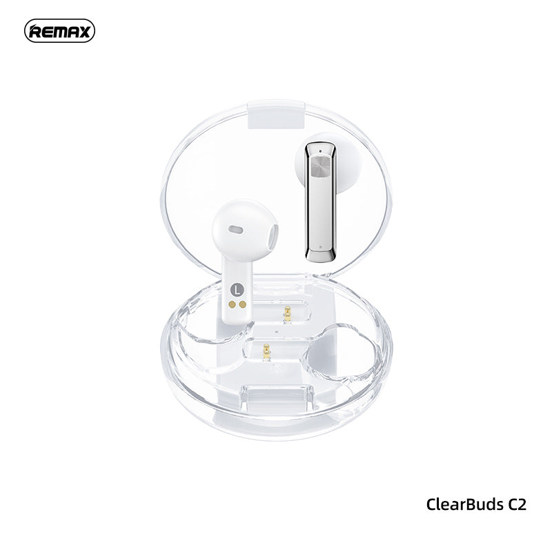 REMAX Clearbuds C2 Linung Series ENC Hand Free Clear Bluetooth Earbuds - White