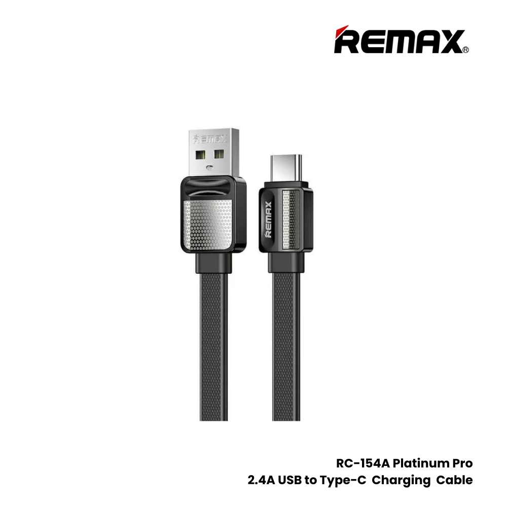 2.4A ( Type-C )-REMAX RC-154A Platinum Pro Series 2.4A USB to Type-C Charging Data Cable - Black