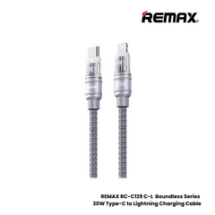 30W ( C to Lightning )-REMAX RC-C129 C-L Boundless Series 30W Type-C to Lightning Fast Charging Data Cable - Silver Grey