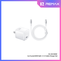 Remax-CA-26(C60W) Ice Crystal 60W GaN Travel Adapter + C-C Cable Set - White
