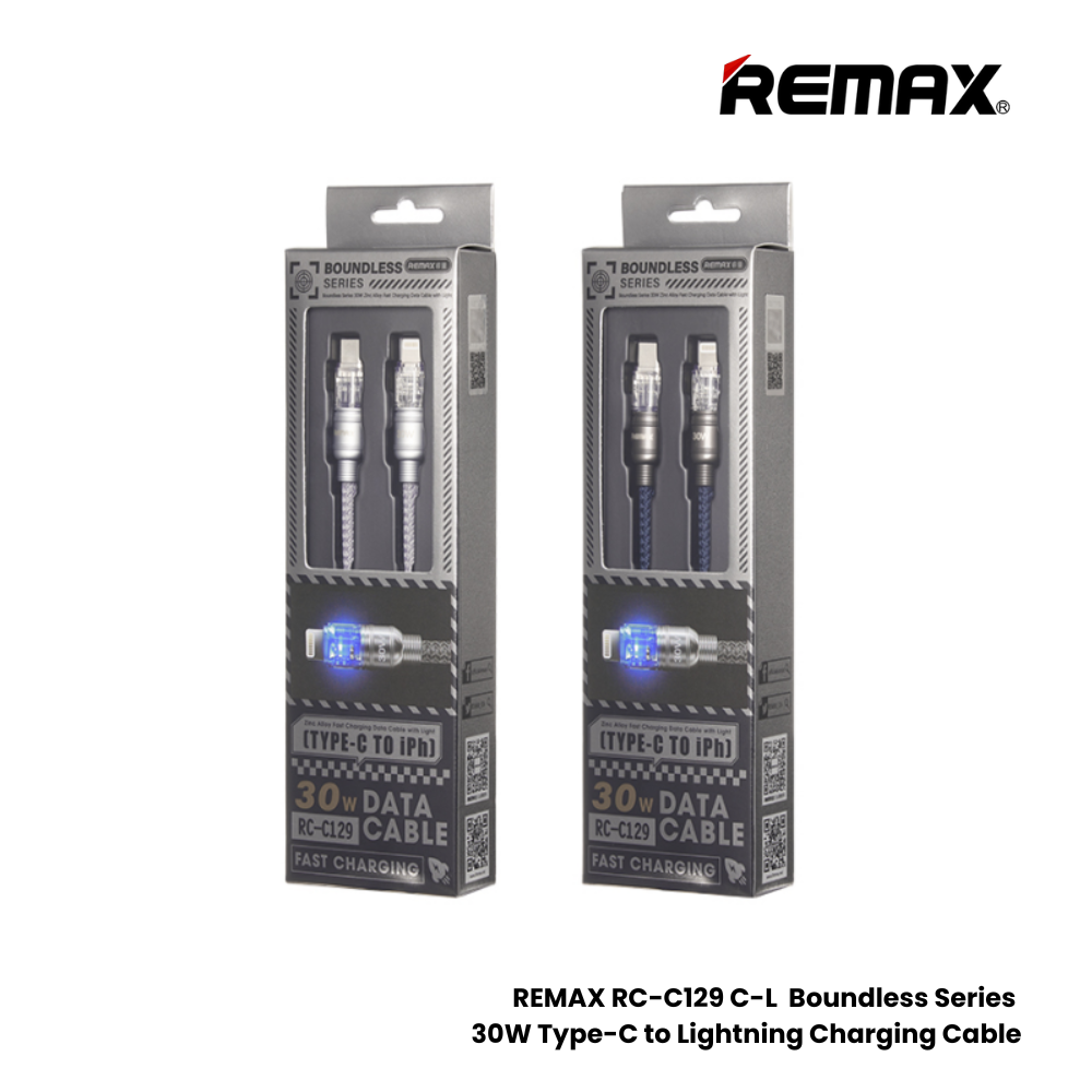 30W ( C to Lightning )-REMAX RC-C129 C-L Boundless Series 30W Type-C to Lightning Fast Charging Data Cable - Silver Grey