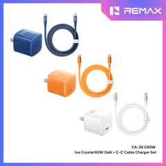 Remax-CA-26(C60W) Ice Crystal 60W GaN Travel Adapter + C-C Cable Set - White