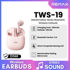 REMAX TWS-19 Marshmallow Series Wireless Bluetooth Earbuds - Pink