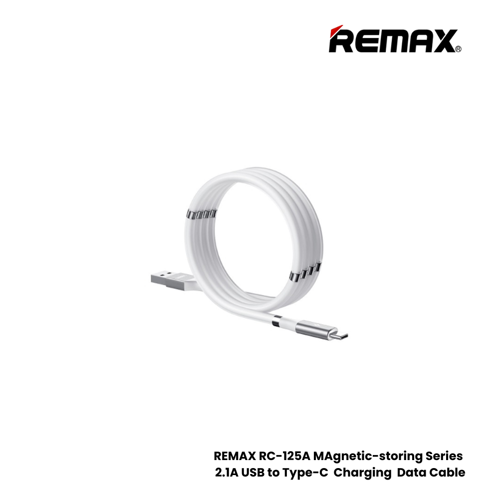 2.1A ( Type-C )-REMAX RC-125A Magnetic-Storing Series 2.1A USB to Type-C Charging Data Cable - White