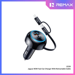 REMAX - CC10 Jaguar 90W Fast Car Charger with Retractable Cable - Black