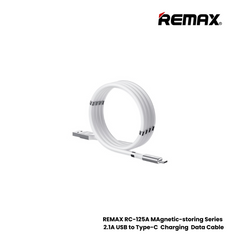 2.1A ( Type-C )-REMAX RC-125A Magnetic-Storing Series 2.1A USB to Type-C Charging Data Cable - White