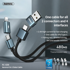 REMAX RC-020T Aurora Series 2.4A 4-in-1 Charging Data Cable - Silver