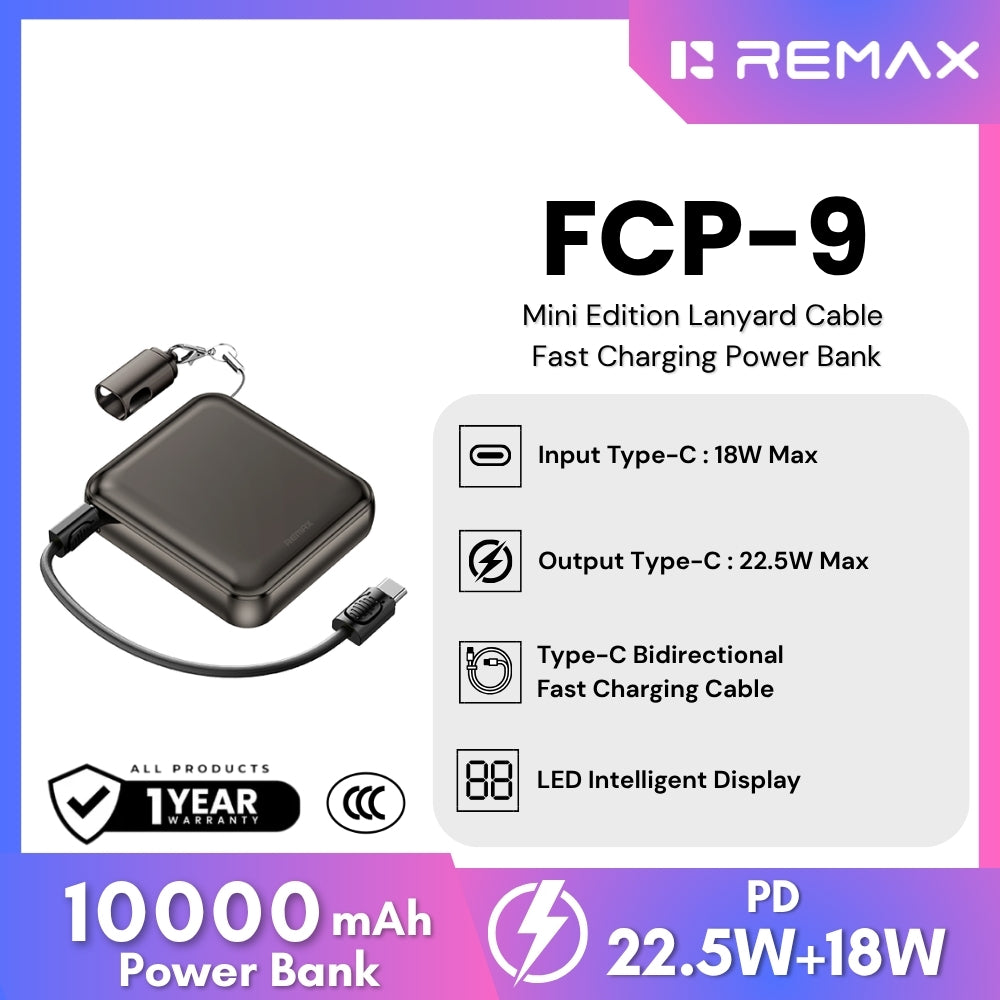 REMAX - FCP-9 10000mAh Mini Edition Lanyard Cable Fast Charging Power Bank ( 22.5W ) - Tarnish