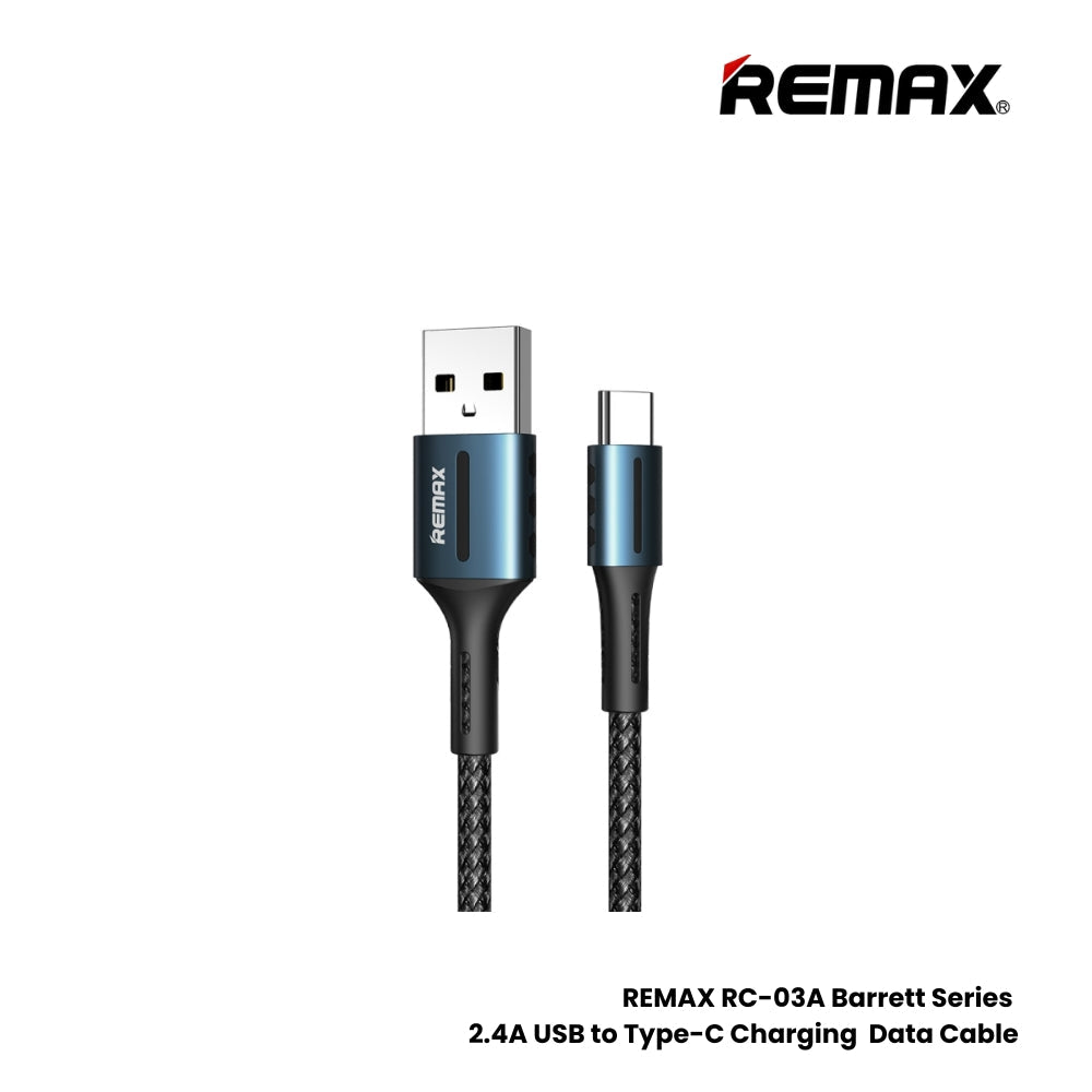 2.4A ( Type-C )-REMAX RC-003A Barrett Series 2.4A USB to Type-C Charging Data Cable - Black