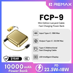 REMAX - FCP-9 10000mAh Mini Edition Lanyard Cable Fast Charging Power Bank ( 22.5W ) - Gold