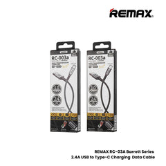 2.4A ( Type-C )-REMAX RC-003A Barrett Series 2.4A USB to Type-C Charging Data Cable - Black