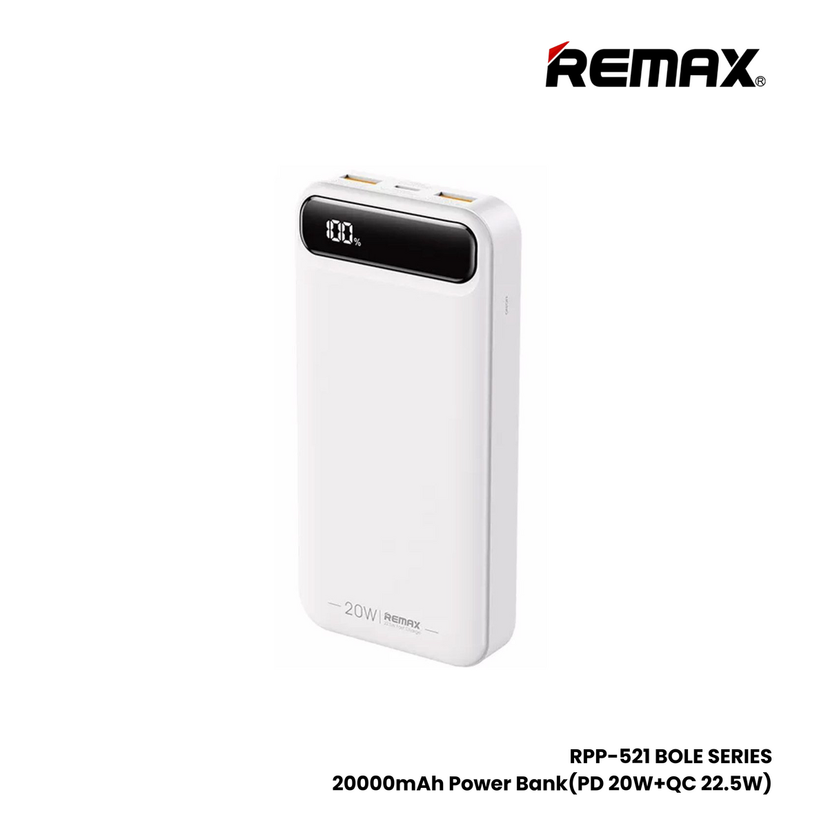 REMAX RPP-521 Bole Series 20000mAh PD+QC Fast Charging Power Bank(PD 20W+QC 22.5W) - White