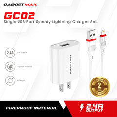 GADGET MAX GC02 IPH 2.4A SINGLE USB PORT SPEEDY IPHONE CHARGER SET (1USB)(2.4A)(1M)