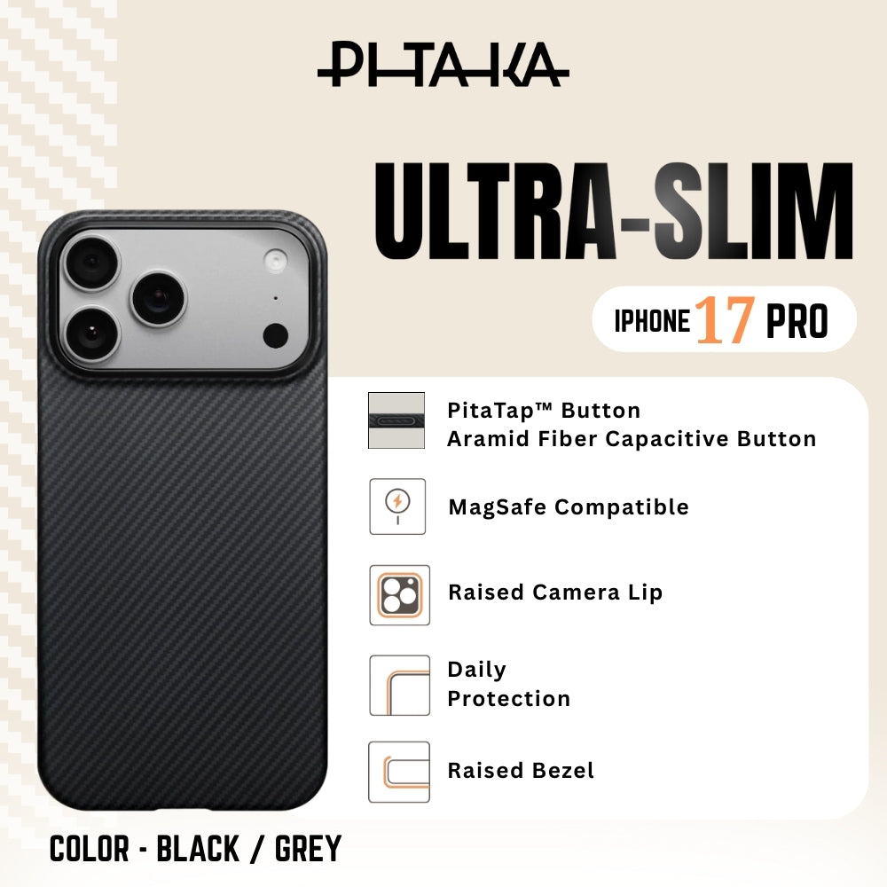 PITAKA - Ultra-Slim Case For iPhone 17 Pro - Black/Grey
