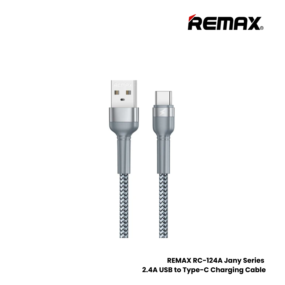 2.4A ( Type-C )-REMAX RC-124A Jany Series 2.4A USB to Type-C Charging Data Cable - Silver