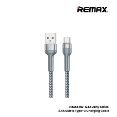 2.4A ( Type-C )-REMAX RC-124A Jany Series 2.4A USB to Type-C Charging Data Cable - Silver