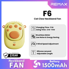 REMAX F6 Cat Claw Neckband Fan - Yellow