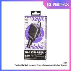 REMAX - CC11 36W Panther 72W Self-contained Type-C Retractable Cable Fast Charger Car Charger - Tarnish