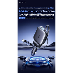 REMAX - CC11 36W Panther 72W Self-contained Type-C Retractable Cable Fast Charger Car Charger - Tarnish