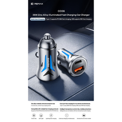 REMAX - CC06 36W Zinc Alloy Fast Charging Car Charger - Silver