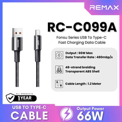 REMAX - RC-C099A Fonsu Series USB to Type-C Fast Charging Data Cable ( 66W ) - Black
