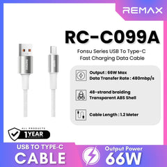 REMAX - RC-C099A Fonsu Series USB to Type-C Fast Charging Data Cable ( 66W ) - White