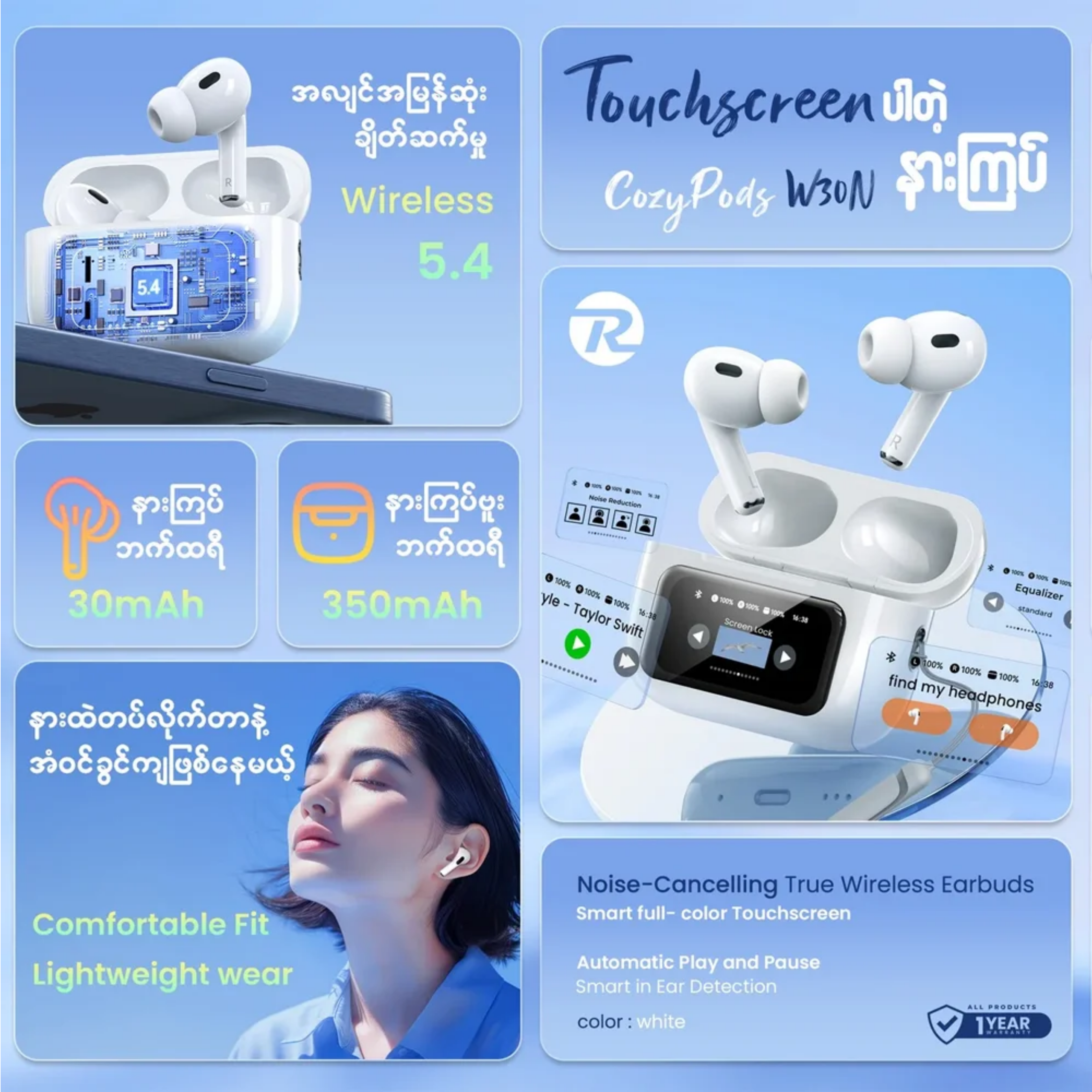 REMAX - COZYPODS W30N ANC+ENC Bluetooth Wireless Earbuds - Black