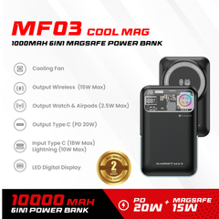 GADGET MAX - MF03 Cool Mag 10000mAh 6 In 1 Magnetic Fast Charging Power Bank ( Magsafe15W / PD 20W ) - Black