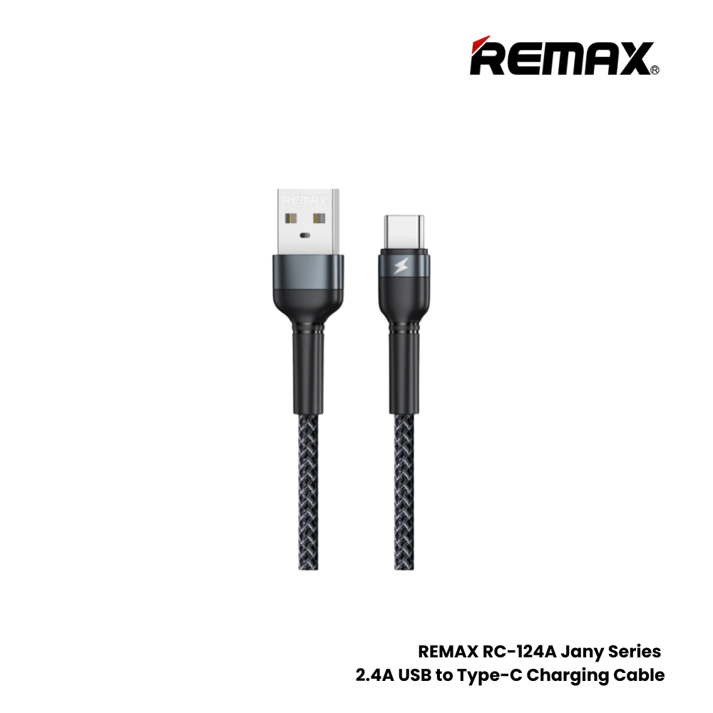 2.4A ( Type-C )-REMAX RC-124A Jany Series 2.4A USB to Type-C Charging Data Cable - Black