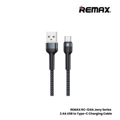 2.4A ( Type-C )-REMAX RC-124A Jany Series 2.4A USB to Type-C Charging Data Cable - Black