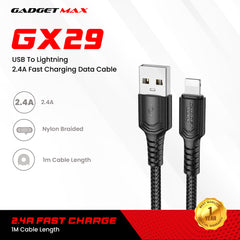 GADGET MAX - GX29 Woven Series USB To Lightning Charging Data Cable (2.4A) - Black