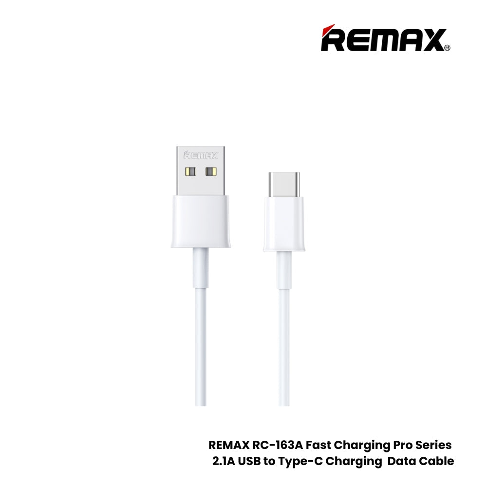 2.1A ( Type-C )-REMAX RC-163A Fast Charging Pro Series 2.1A USB to Type-C Charging Data Cable - White