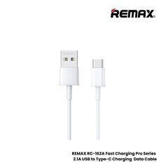 2.1A ( Type-C )-REMAX RC-163A Fast Charging Pro Series 2.1A USB to Type-C Charging Data Cable - White