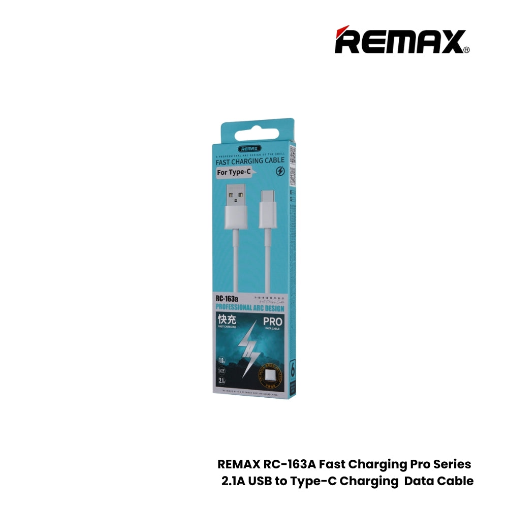 2.1A ( Type-C )-REMAX RC-163A Fast Charging Pro Series 2.1A USB to Type-C Charging Data Cable - White