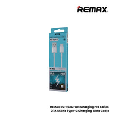 2.1A ( Type-C )-REMAX RC-163A Fast Charging Pro Series 2.1A USB to Type-C Charging Data Cable - White