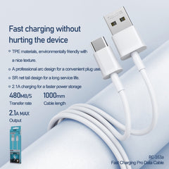 2.1A ( Type-C )-REMAX RC-163A Fast Charging Pro Series 2.1A USB to Type-C Charging Data Cable - White