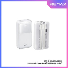 REMAX RPP-21 Crystal Series 20000mAh PD+QC Fast Charging Power Bank(PD 20W+QC 22.5W) - White
