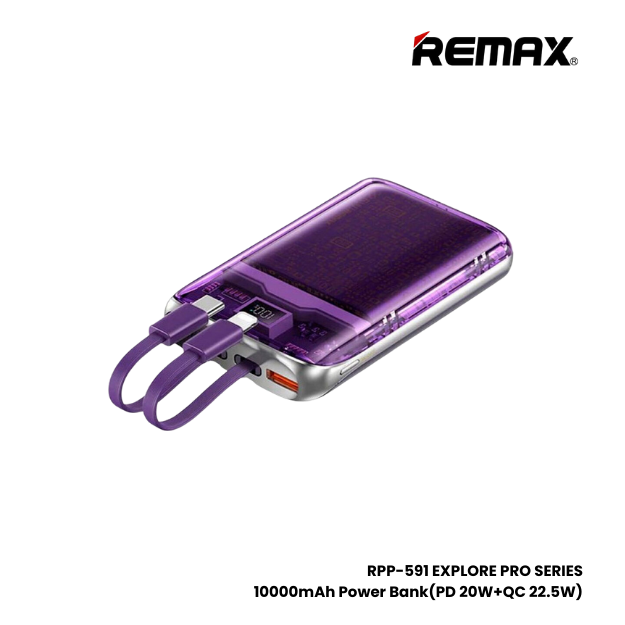 REMAX RPP-591 Explore Pro Series 10000mAh PD+QC Fast Charging Power Bank(PD 20W+QC 22.5W) - Purple