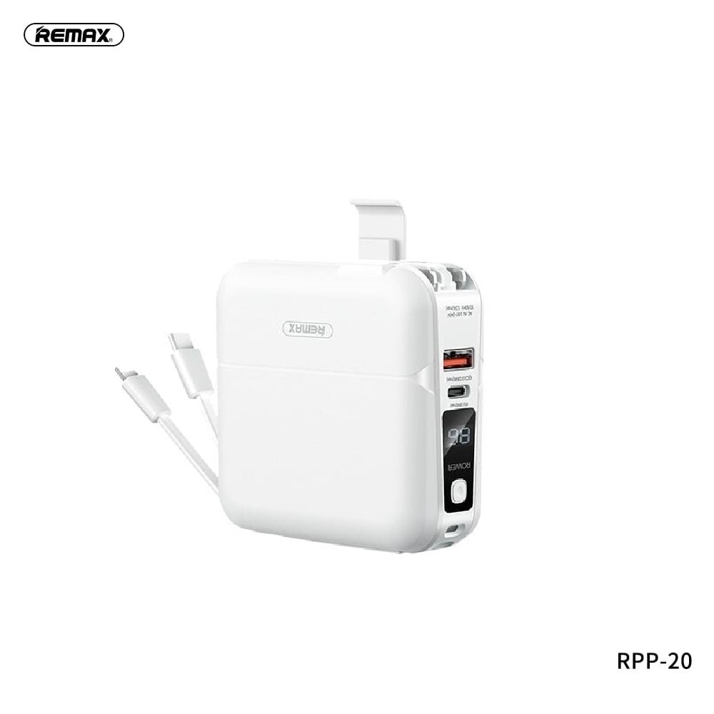 REMAX RPP-20 15000MAH INFINTY ALL-INN-ONE POWER BANK WITH CABLE (White)